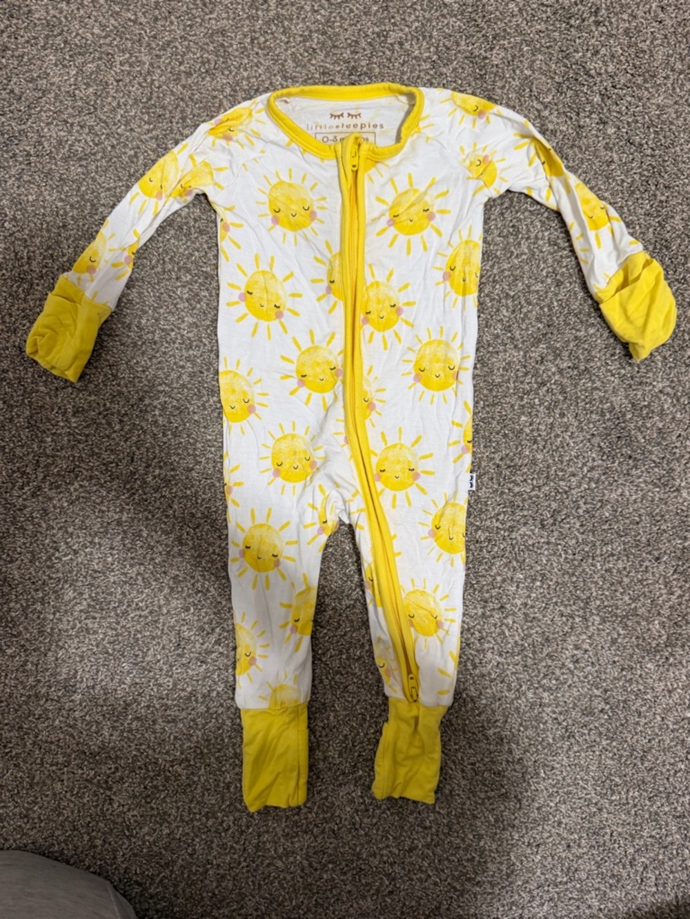 Little Sleepies Yellow Sun-Print Footed One-Piece